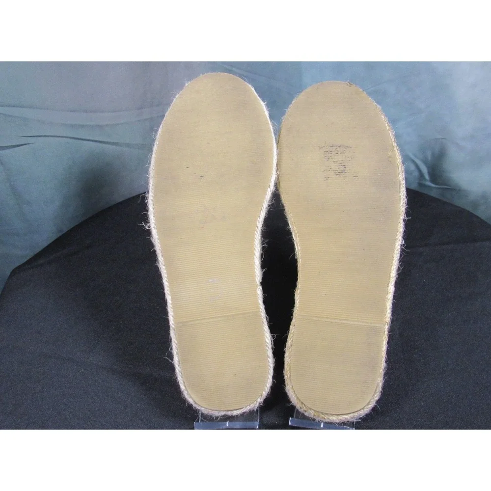 South Beach Womens Espadrille Mule Sandals Cream Black Cap Toe Jute Platform 7